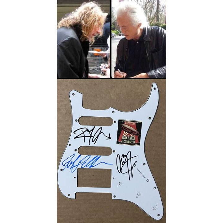 Jimmy Page John Paul Jones Robert Plant Led Zeppelin electric  guitar pickguard signed with proof