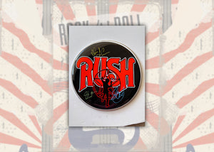 Rush Geddy Lee, Neil Peart, Alex Lifeson one-of-a-kind drumhead signed with proof