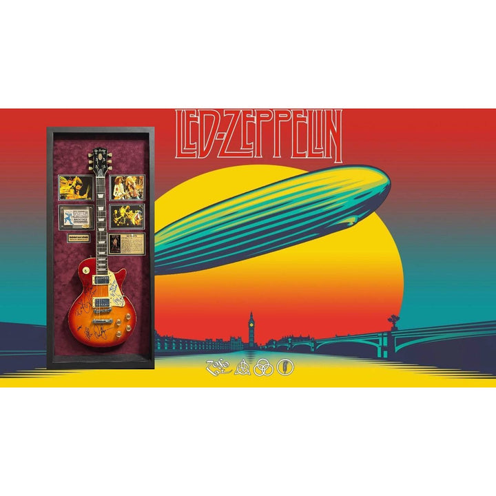 Led Zeppelin Jimmy Page Robert Plant John Paul Jones signed with inscriptions plus John Bonham concert ticket signed and framed with proof.