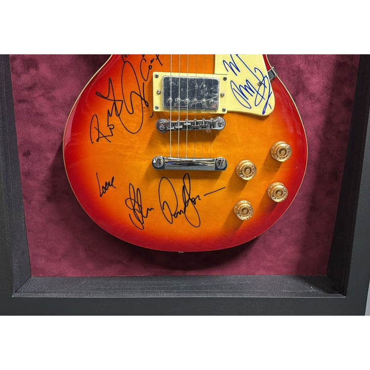 Led Zeppelin Jimmy Page Robert Plant John Paul Jones signed with inscriptions plus John Bonham concert ticket signed and framed with proof.