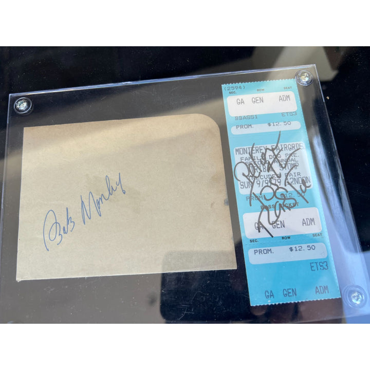 Reggae icons Bob Marley (Autograph book page) & Peter Tosh (concert ticket signed) and Rolling Stones lead singer Mick Jagger (8x10 signed)