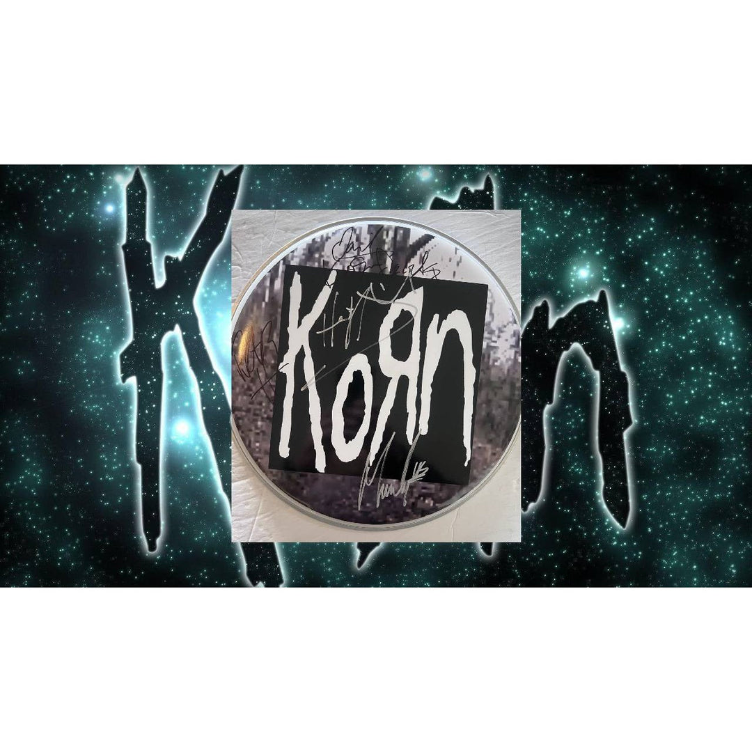 Korn Jonathan Davis Brian Welch James Shaffer 14-in one-of-a-kind drumhead signed Awesome Artifacts