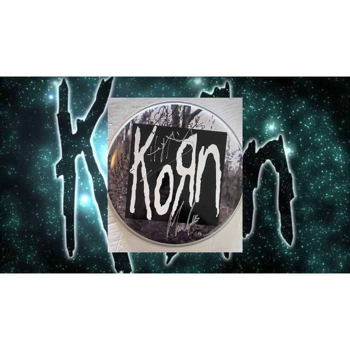 Korn Jonathan Davis Brian Welch James Shaffer 14-in one-of-a-kind drumhead signed Awesome Artifacts
