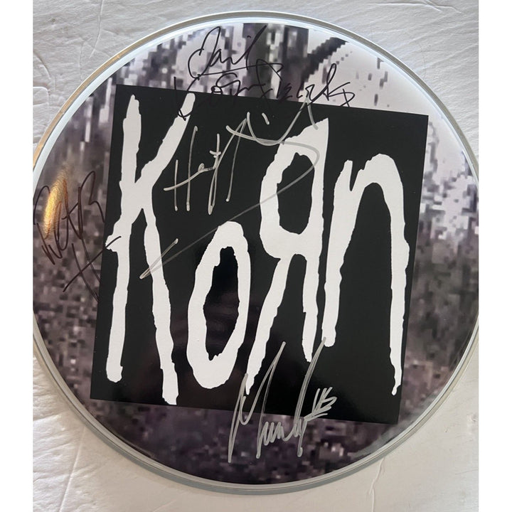 Korn Jonathan Davis Brian Welch James Shaffer 14-in one-of-a-kind drumhead signed Awesome Artifacts