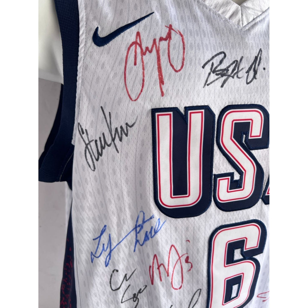 LeBron James, Stephen Curry, Kevin Durant, Anthony Edwards USA 2024 team signed Olympics jersey signed with proof