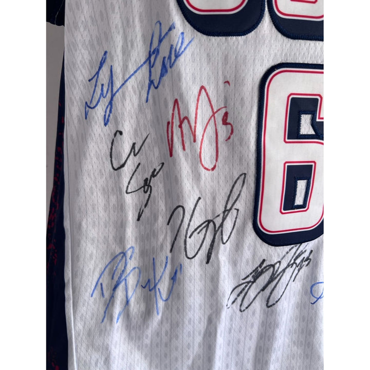 LeBron James, Stephen Curry, Kevin Durant, Anthony Edwards USA 2024 team signed Olympics jersey signed with proof