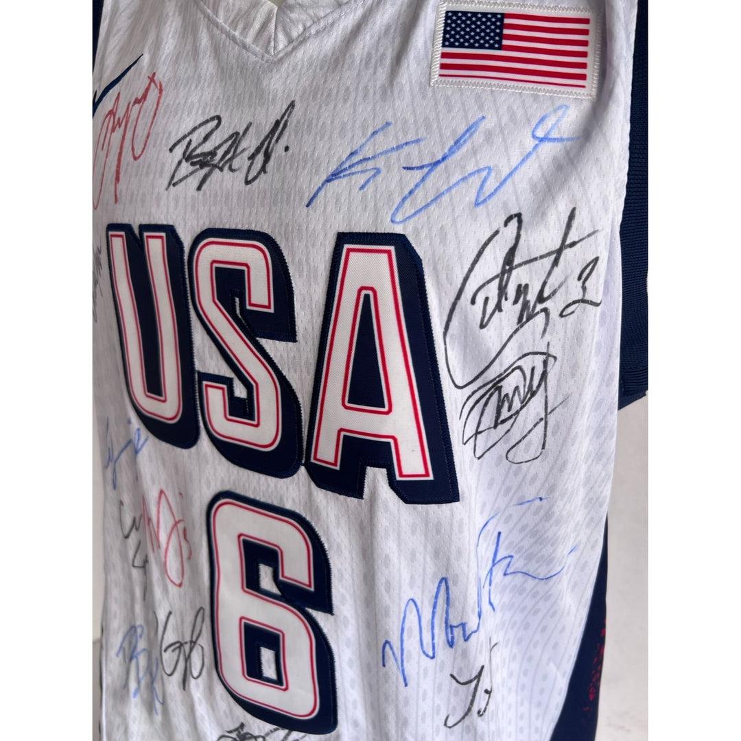 LeBron James, Stephen Curry, Kevin Durant, Anthony Edwards USA 2024 team signed Olympics jersey signed with proof