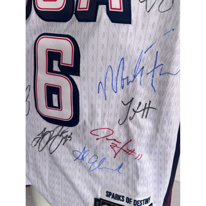 LeBron James, Stephen Curry, Kevin Durant, Anthony Edwards USA 2024 team signed Olympics jersey signed with proof