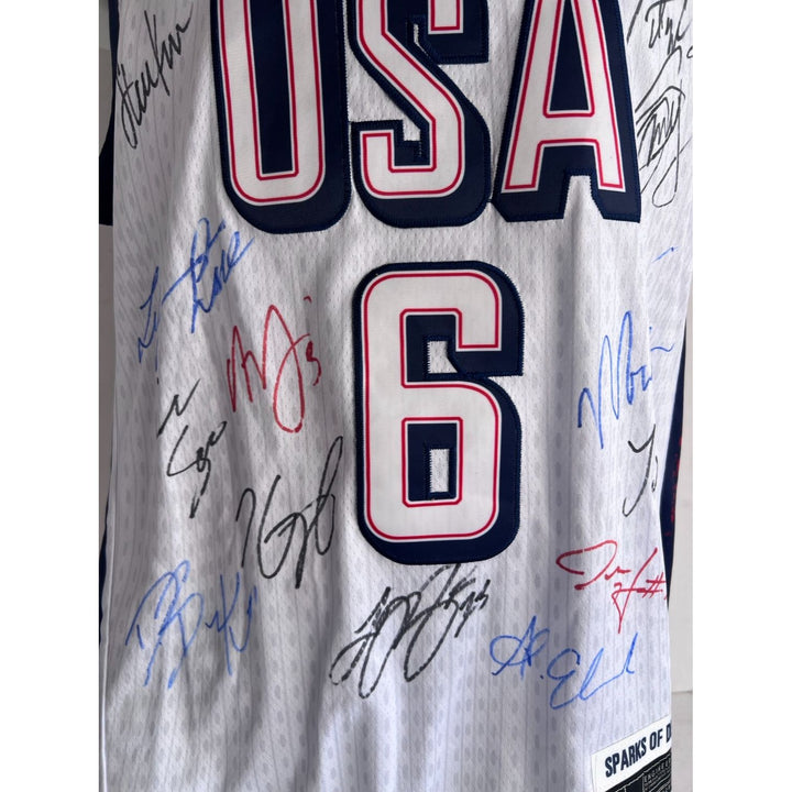 LeBron James, Stephen Curry, Kevin Durant, Anthony Edwards USA 2024 team signed Olympics jersey signed with proof