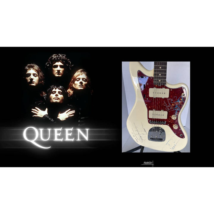 Queen Freddie Mercury Roger Taylor Brian May John Deacon Fender Melody Maker electric guitar signed with proof