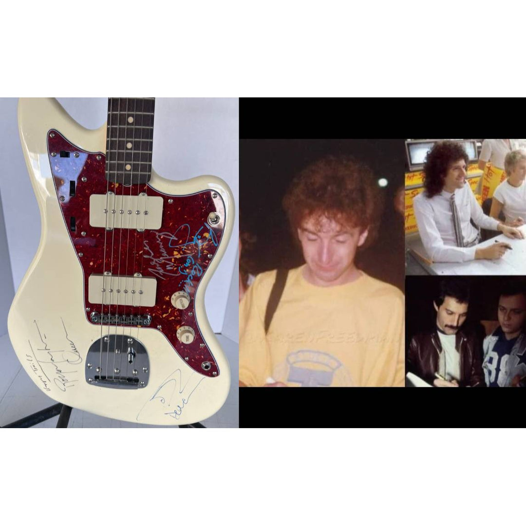 Queen Freddie Mercury Roger Taylor Brian May John Deacon Fender Melody Maker electric guitar signed with proof