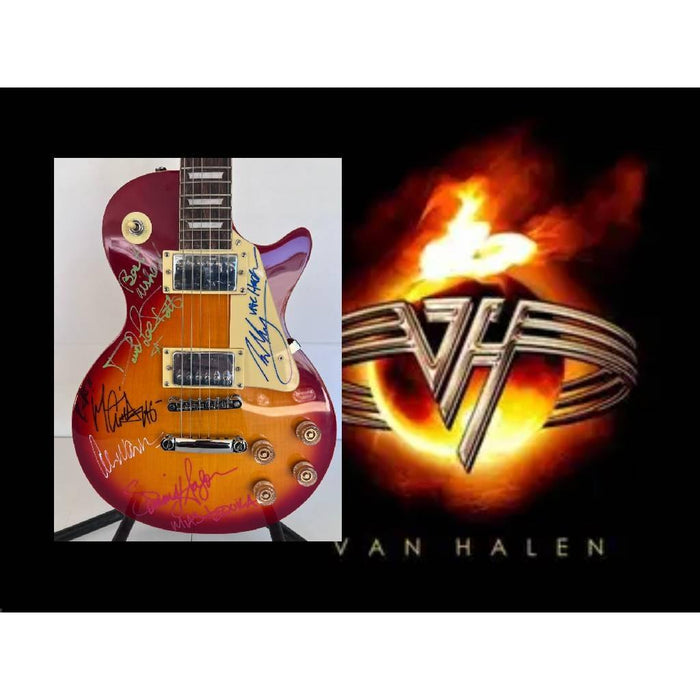 Van Halen vintage cherry les paul electric guitar Eddie & Alex Van Halen, Michael Anthony, David Lee Roth Sammy Hagar signed with proof.