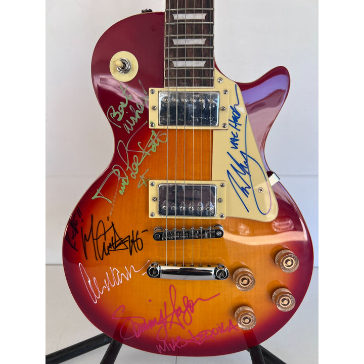 Van Halen vintage cherry les paul electric guitar Eddie & Alex Van Halen, Michael Anthony, David Lee Roth Sammy Hagar signed with proof..
