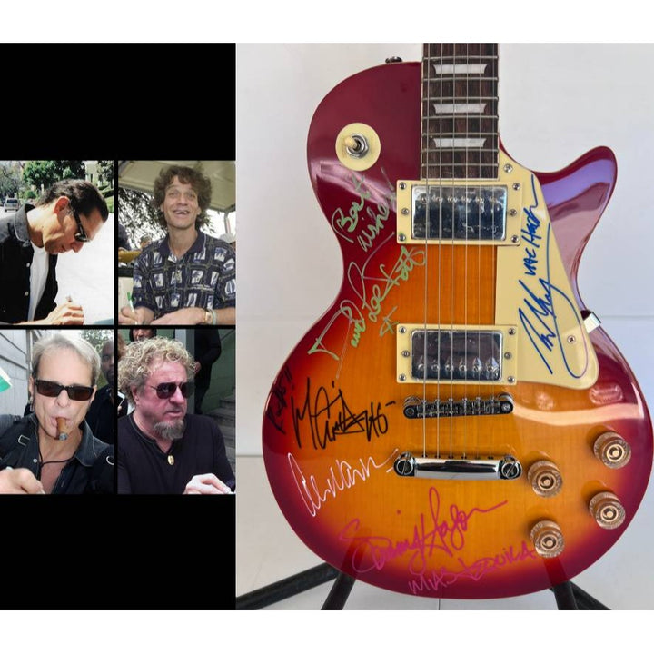 Van Halen vintage cherry les paul electric guitar Eddie & Alex Van Halen, Michael Anthony, David Lee Roth Sammy Hagar signed with proof..