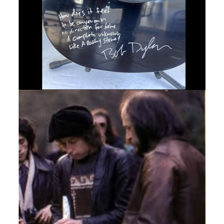Bob Dylan full size acoustic guitar signed with inscription & proof in a museum quality custom shadow box frame 24x47.
