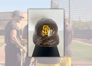 San Diego Padres Xander Bogaerts, Manny Machado, Juan Soto Rawlings MLB full size game model batting helmet signed with proof