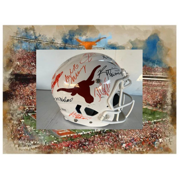 Texas Longhorns all time greats legends game model helmet Ricky Williams Earl Campbell 20 plus signed with proof