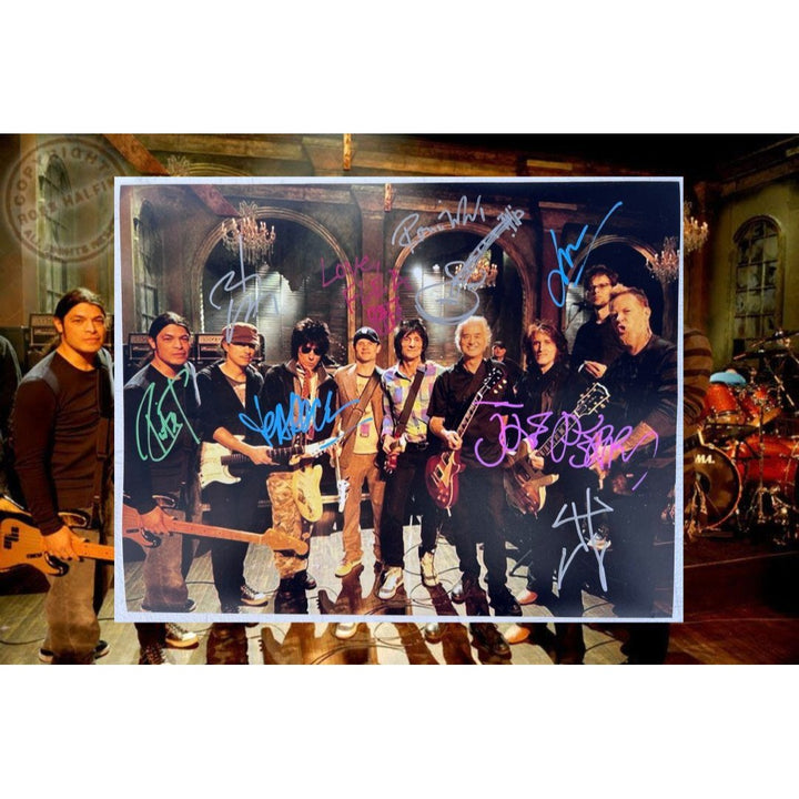 Jimmy Page, Joe Perry, James Hetfield Jason Newstead, Robert Trujillo, Johnny Depp, Jeff Beck, Flea, Ronnie Wood 11X14 Photo signed.