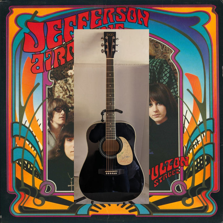 Jefferson Airplane Mickey Thomas , Marty Balin , Paul Kantner, Jack Cassady, Grace Slick 41' full size acoustic guitar signed with proof