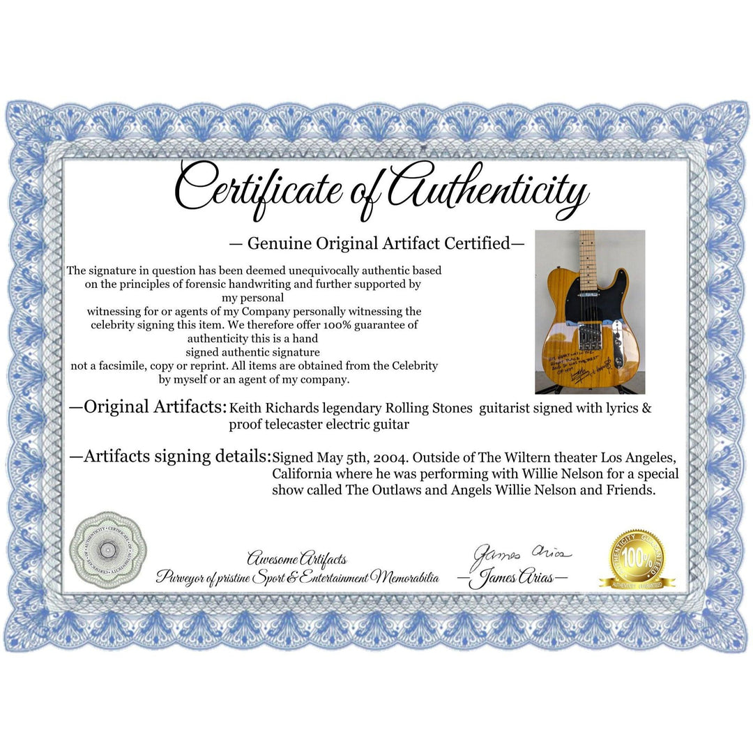 Keith Richards legendary Rolling Stones guitarist signed with lyrics & proof telecaster electric guitar