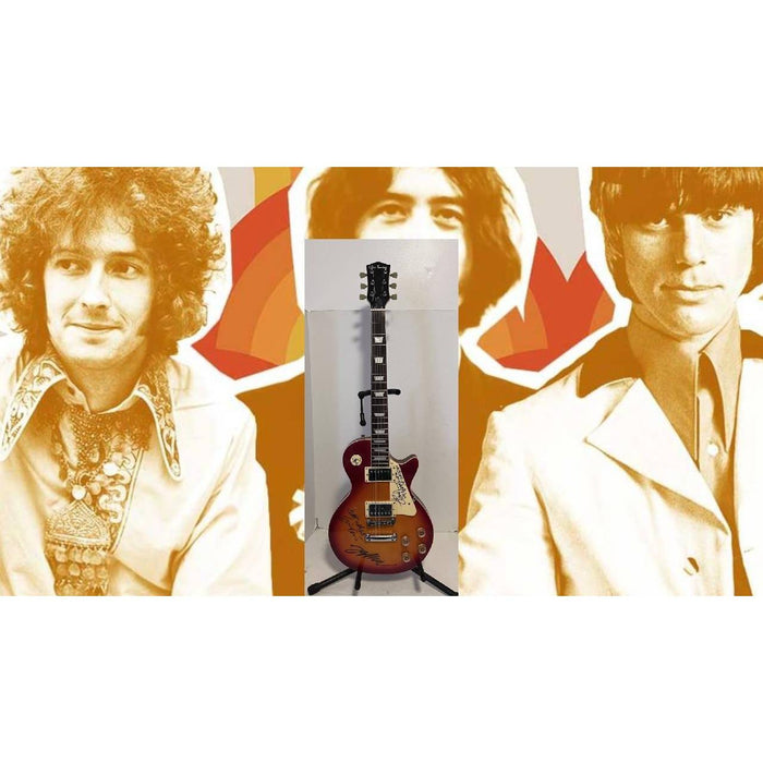 Jeff Beck, Eric Clapton, Jimmy Page Les Paul Epiphone full size electric guitar with inscriptions and signing proof