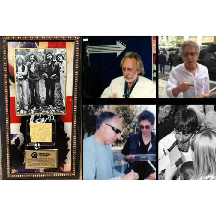 "The Who" Keith Moon Pete Townshend Roger Daltry & John Entwistle autograph page book signed with museum quality frame 19x34.