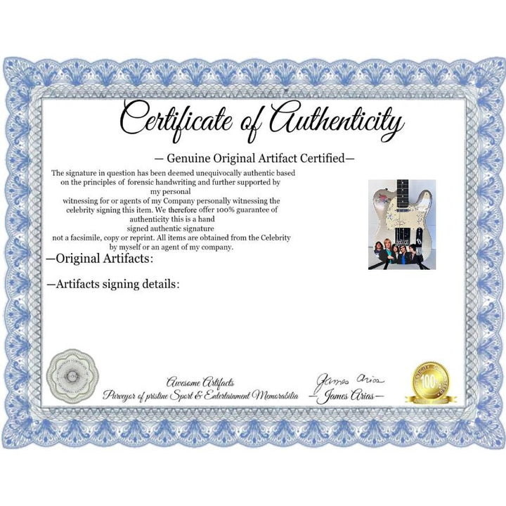 Tom Petty (with sketch) and The Heartbreakers, Ron Blair, Benmont Tench, Scott Thurston, and Mike Campbell full size electric guitar signed.