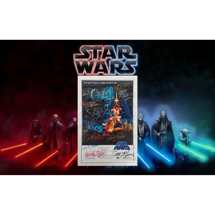 Star Wars authentic vintage mini poster James Earl Jones , George Lucas, Carrie Fisher, Mark Hamill cast signed with proof