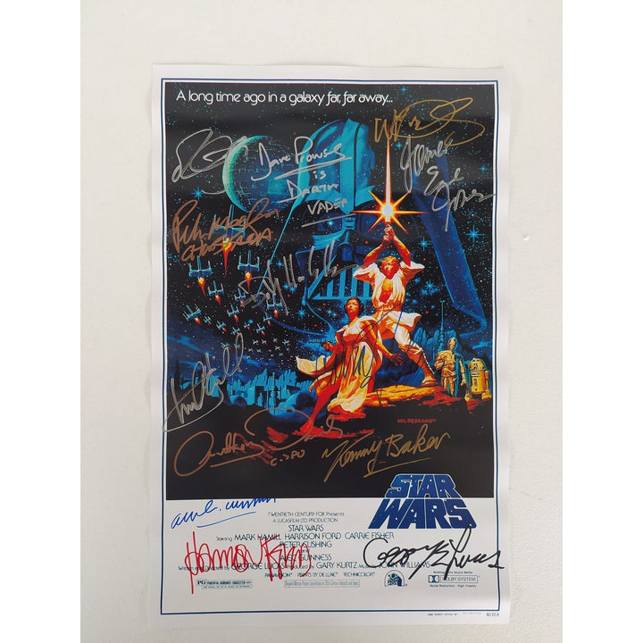 Star Wars authentic vintage mini poster James Earl Jones , George Lucas, Carrie Fisher, Mark Hamill cast signed with proof Awesome Artifacts