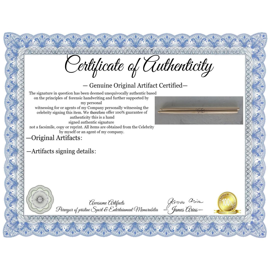 Neil Peart Rush pair of drumsticks signed with proof