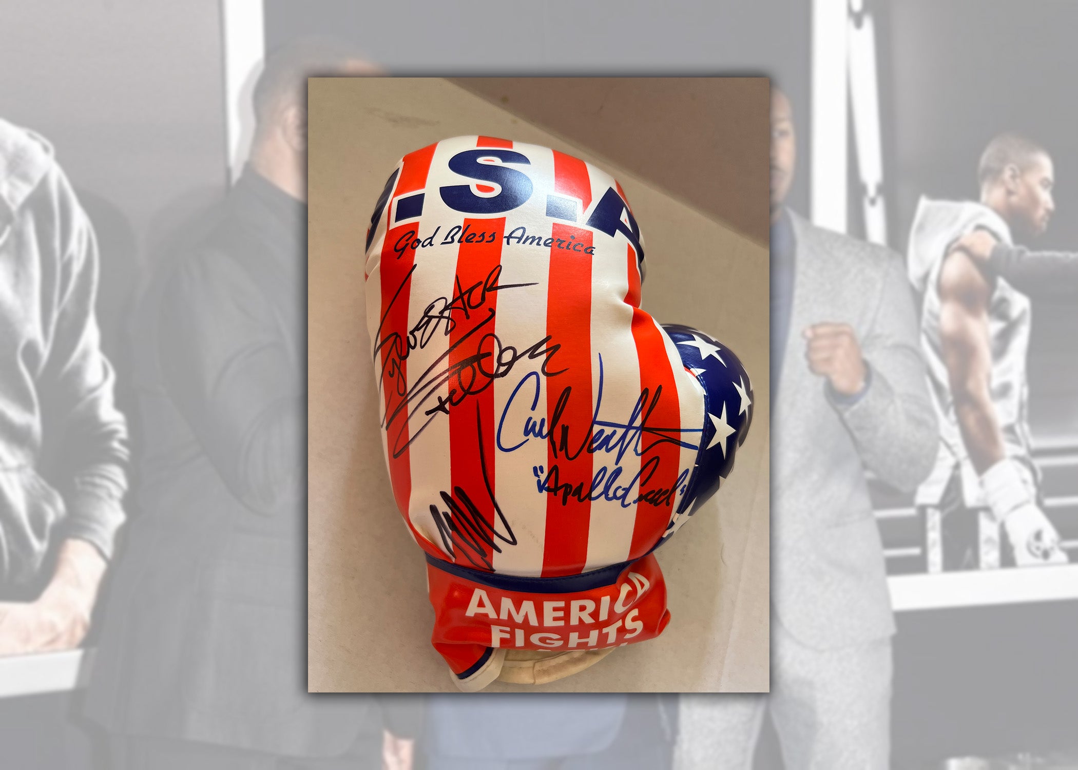 Sylvester Stallone, Carl Weathers, Michael B. Jordan full size USA boxing glove signed with proof