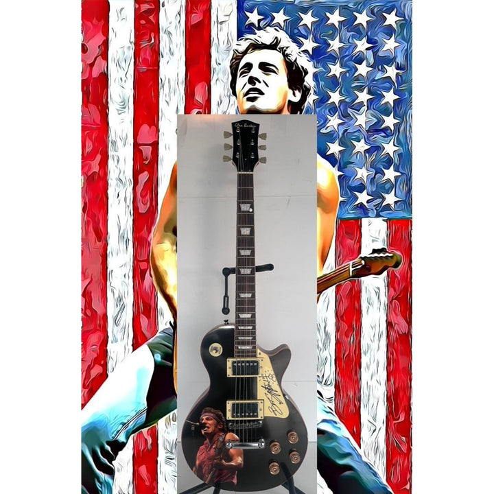 Bruce Springsteen one of a kind signed les paul electric guitar signed  with proof & sketch.