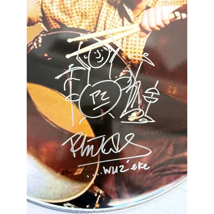 Phil Collins One of a Kind drum head signed with sketch and proof.