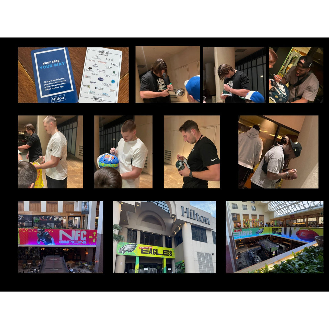 Super Bowl LIX 2025 Philadelphia Eagles pro game model helmet team signed with 40 plus signatures & signing proof .