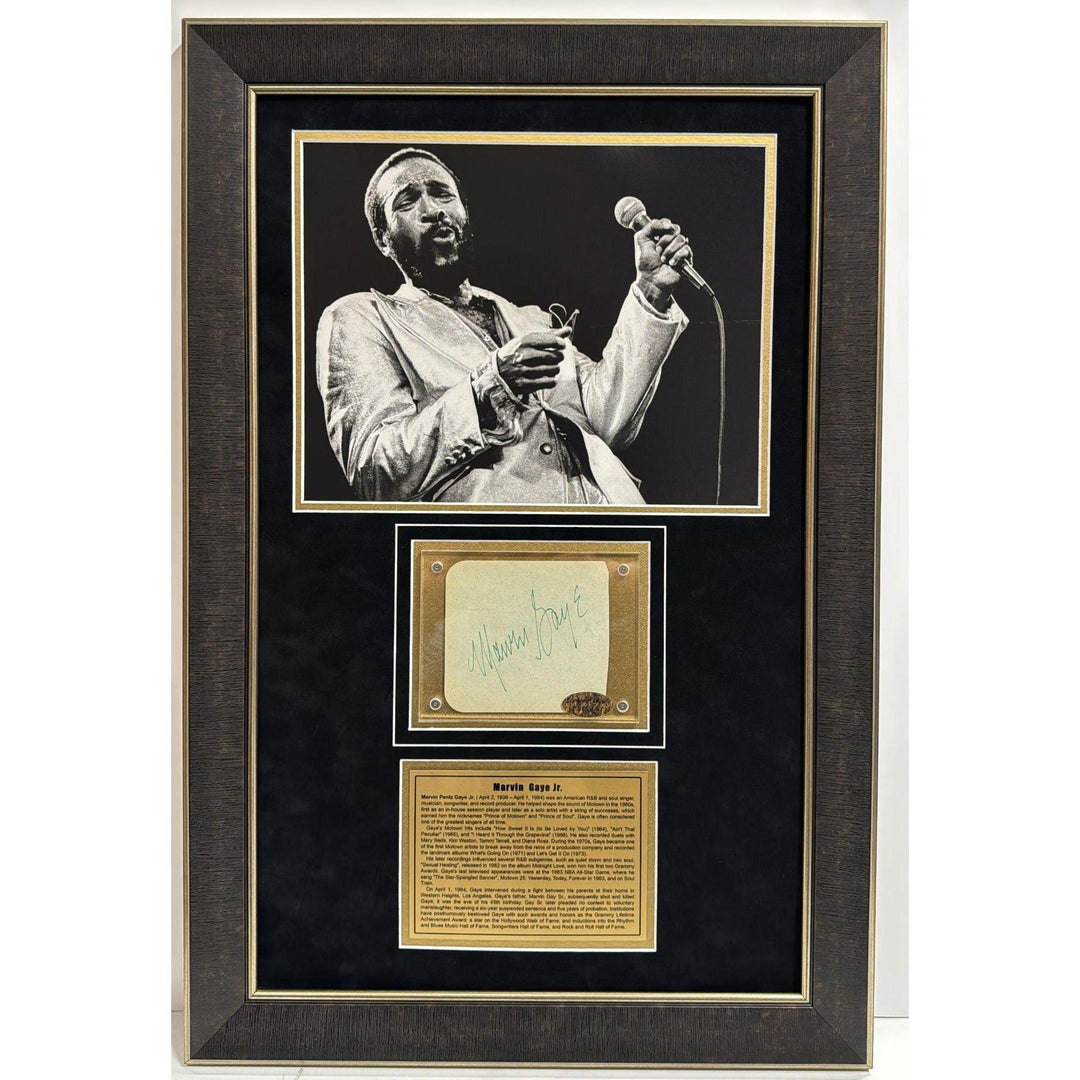 Marvin Gaye vintage autograph book page signed with museum quality frame