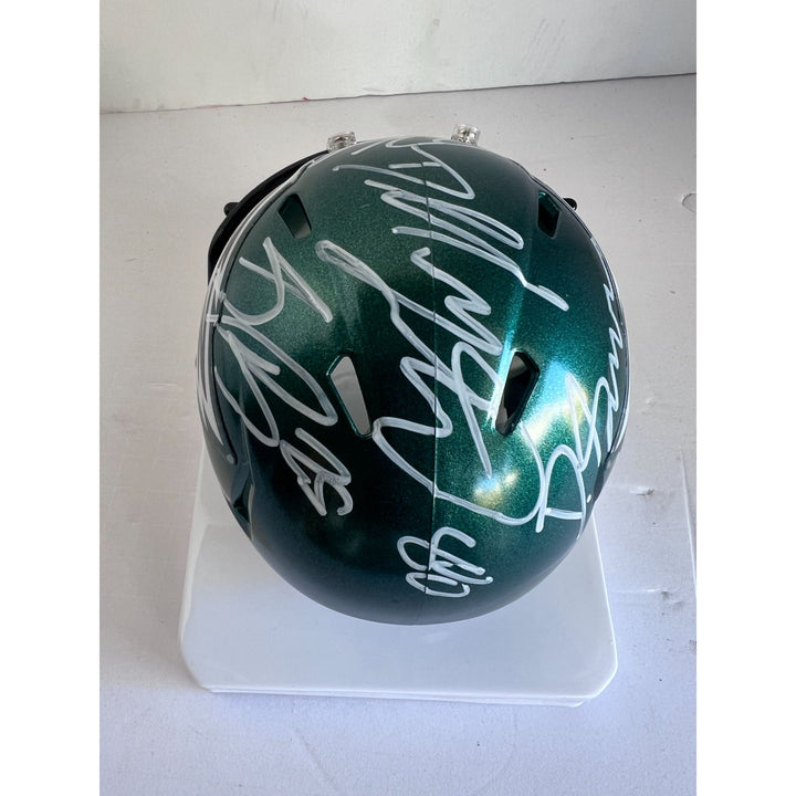 Philadelphia Eagles Jalen Hurts, Saquon Barkley, Davante Smith, Dallas Goedert, Riddell mini helmet signed with proof