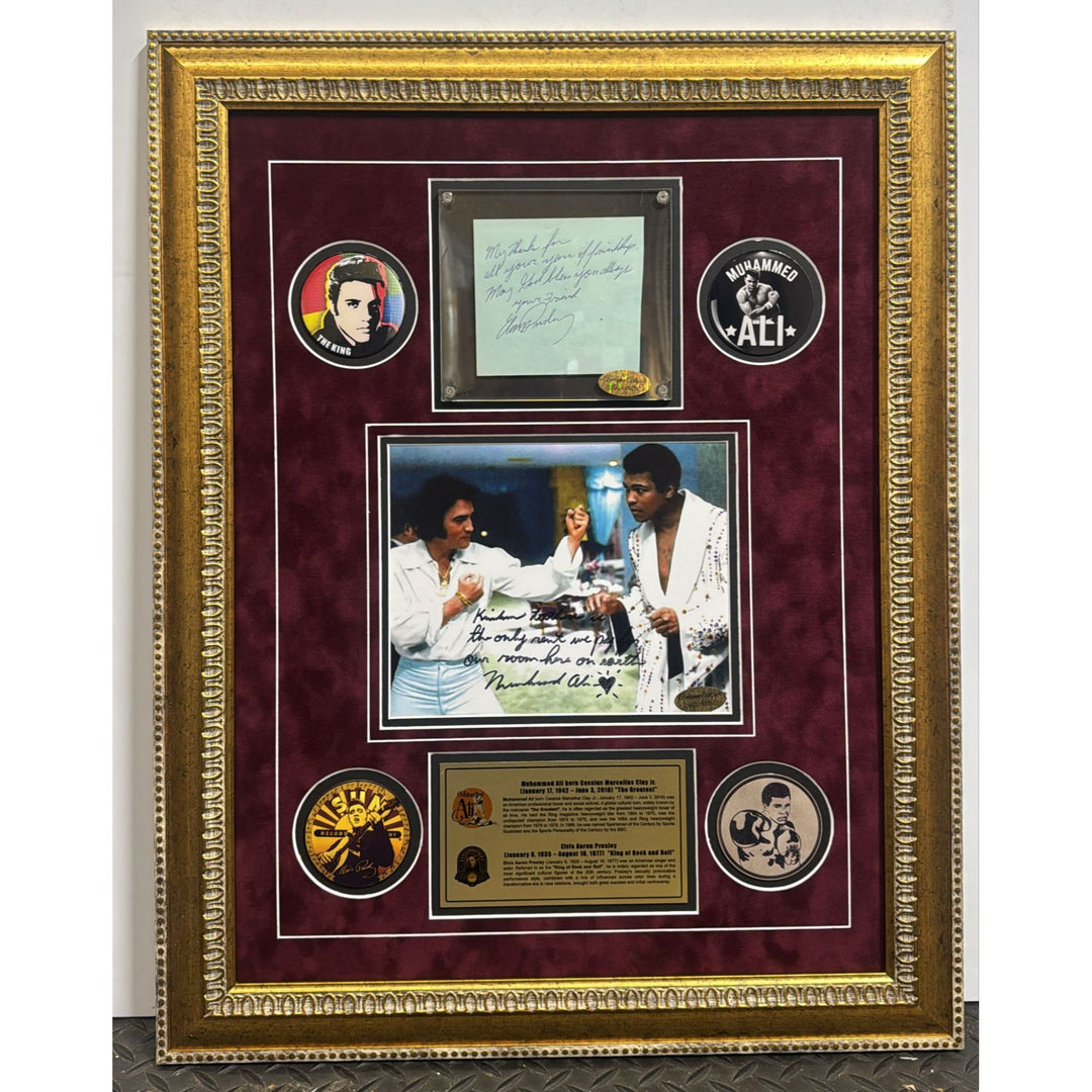 Muhammed Ali and Elvis Presley framed photo and autograph book page signed with proof & museum quality frame