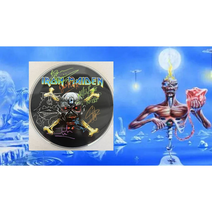 Iron Maiden one-of-a-kind drumhead signed with proof.