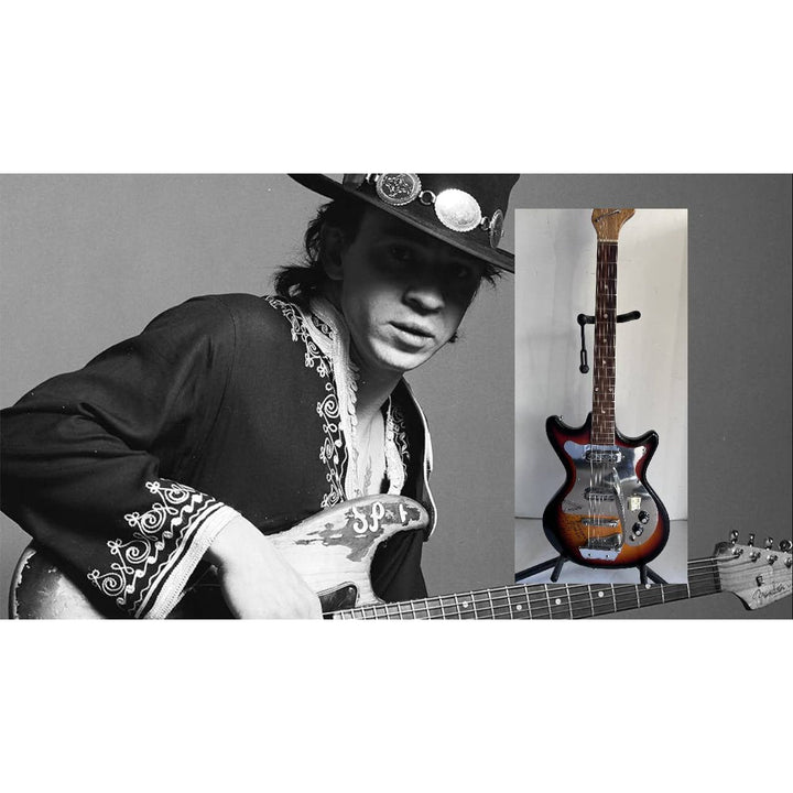 Stevie Ray Vaughan 1960s full size vintage electric guitar  signed with hand sketch & signing proof.
