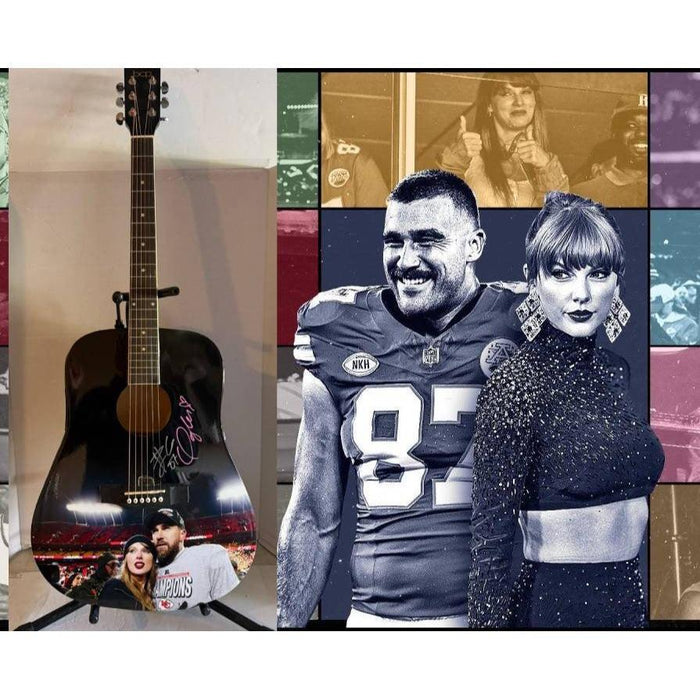 Travis Kelce  and Taylor Swift full size acoustic guitar signed with proof