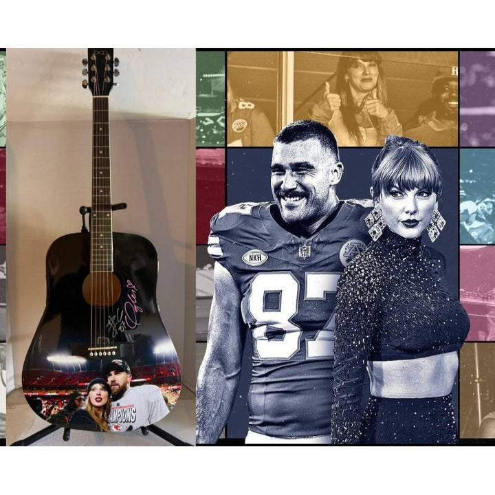 Travis Kelce  and Taylor Swift full size acoustic guitar signed with proof