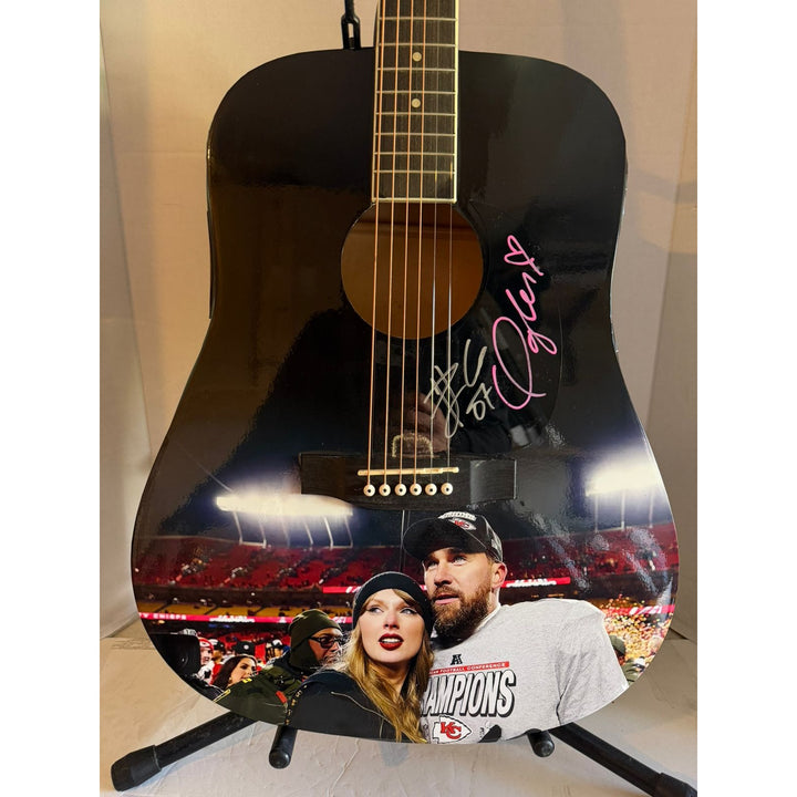 Travis Kelce  and Taylor Swift full size acoustic guitar signed with proof