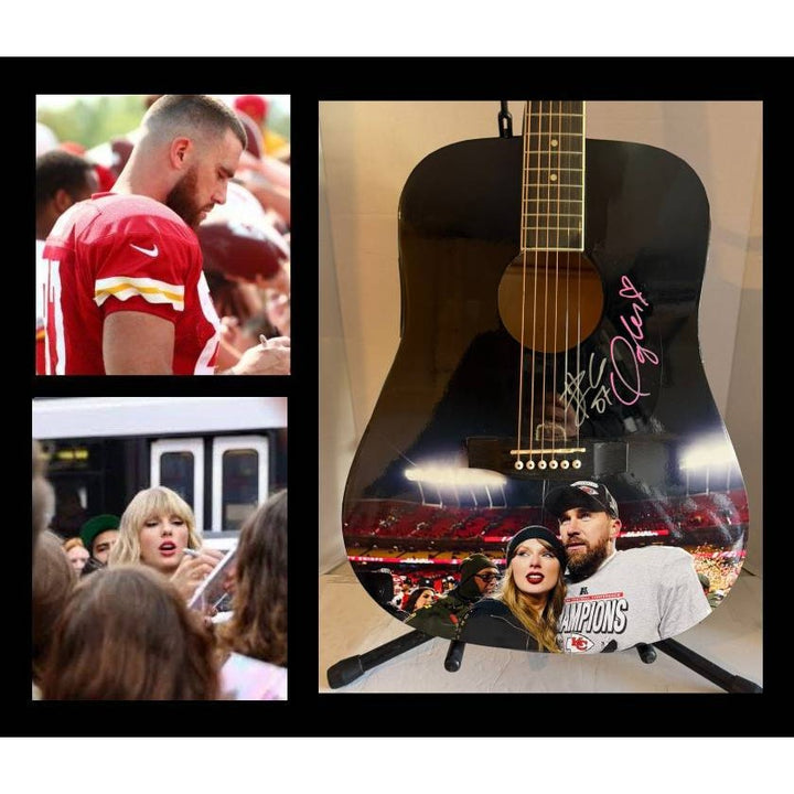 Travis Kelce  and Taylor Swift full size acoustic guitar signed with proof