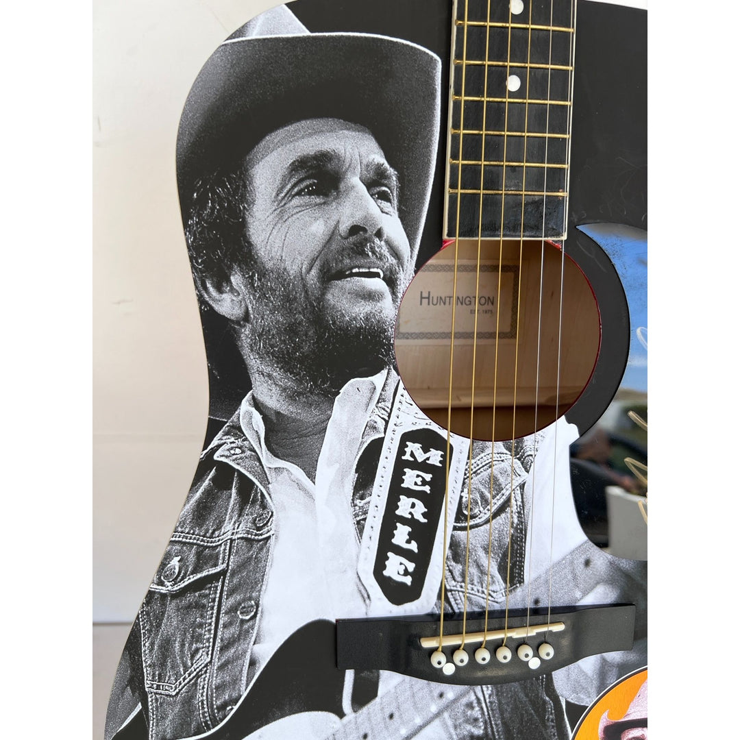 Merle Haggard   one of a kind full size acoustic guitar signed with poof.