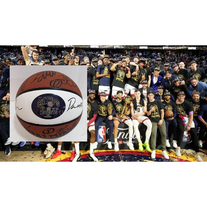 Nikola jokic Jamal Murray Michael Porter Jr Denver Nuggets 2023 NBA champions team signed basketball with proof