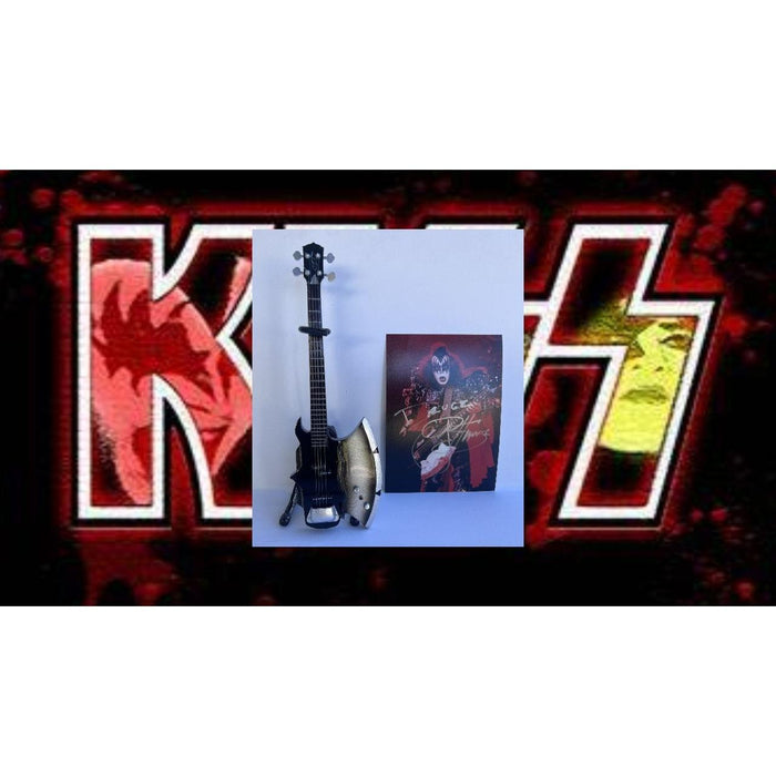 Gene Simmons  "The Demon" bassist co-lead singer Kiss 5x7 photo signed with proof & free mini ax guitar