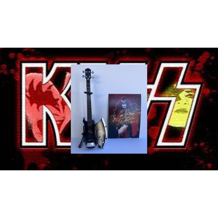 Gene Simmons  "The Demon" bassist co-lead singer Kiss 5x7 photo signed with proof & free mini ax guitar