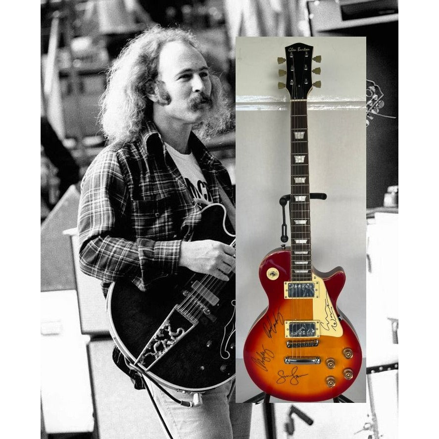 "CSNY" David Crosby, Neil Young, Graham Nash, Stephen Stills cherry vintage les paul signed with proof