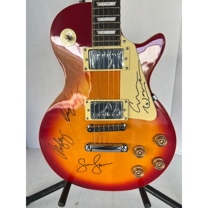 "CSNY" David Crosby, Neil Young, Graham Nash, Stephen Stills cherry vintage les paul signed with proof