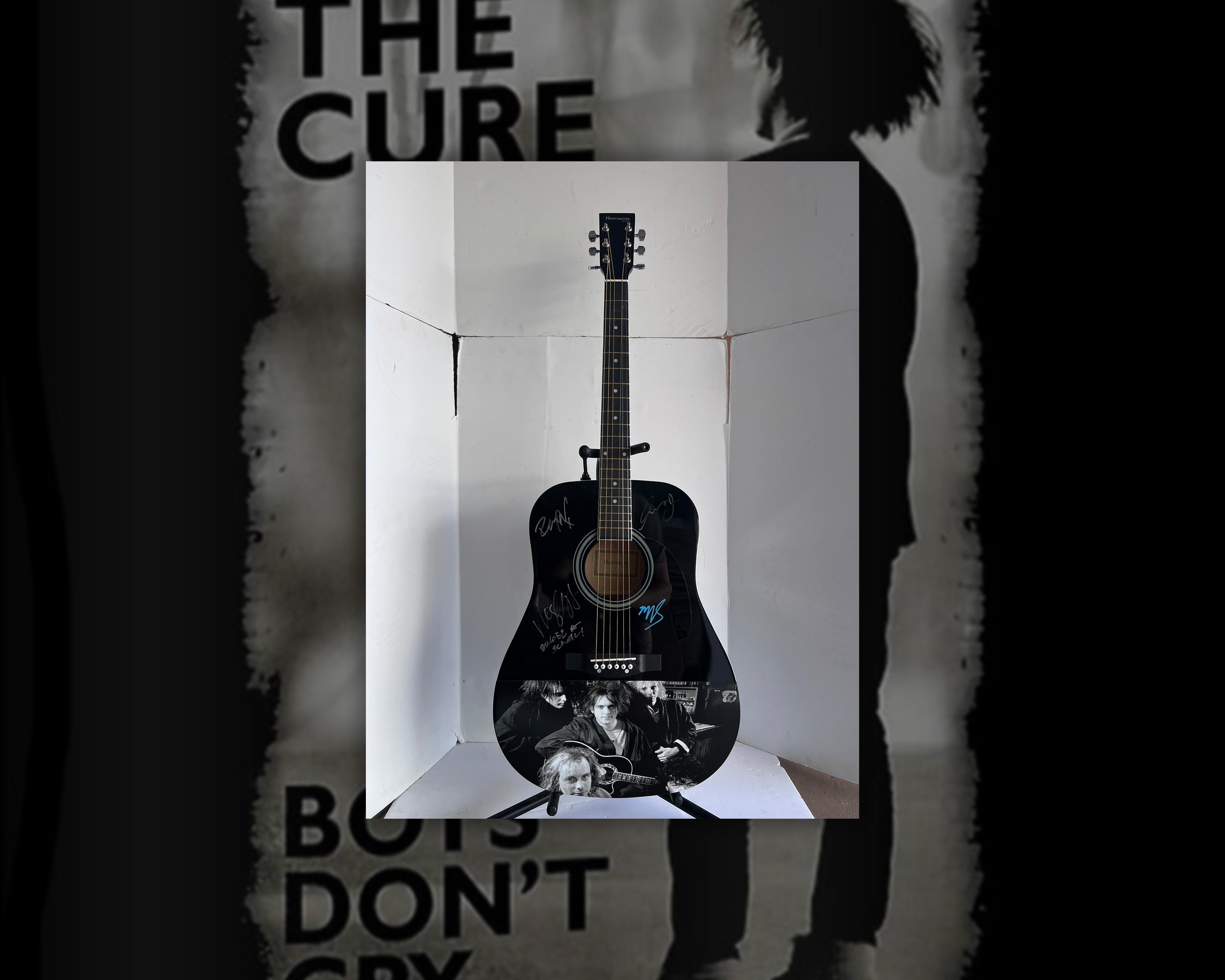 Robert Smith, Simon Gallup, Roger O'Donnell & Perry Bamonte The Cure full size acoustic guitar signed with proof